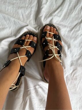 Dolce Vita Black Leather Lace-Up Espadrille Sandals